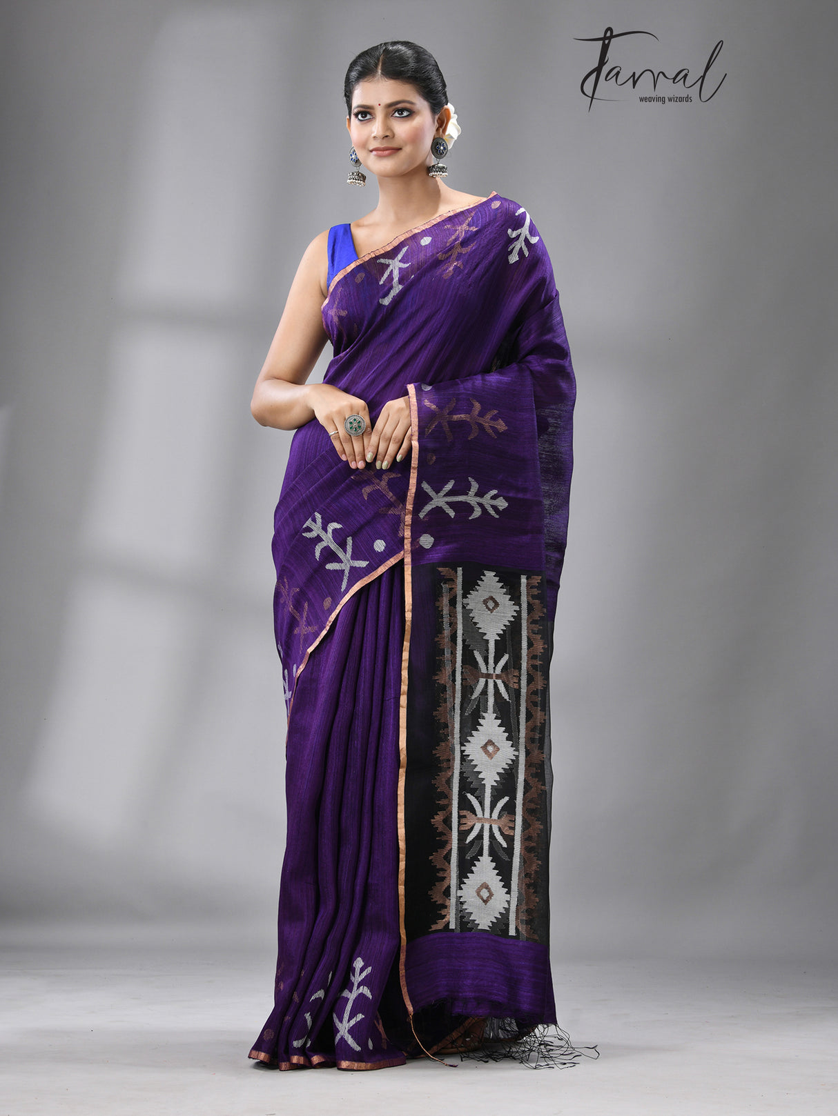 Purple colour traditional handwoven matka silk handwoven jamdani saree