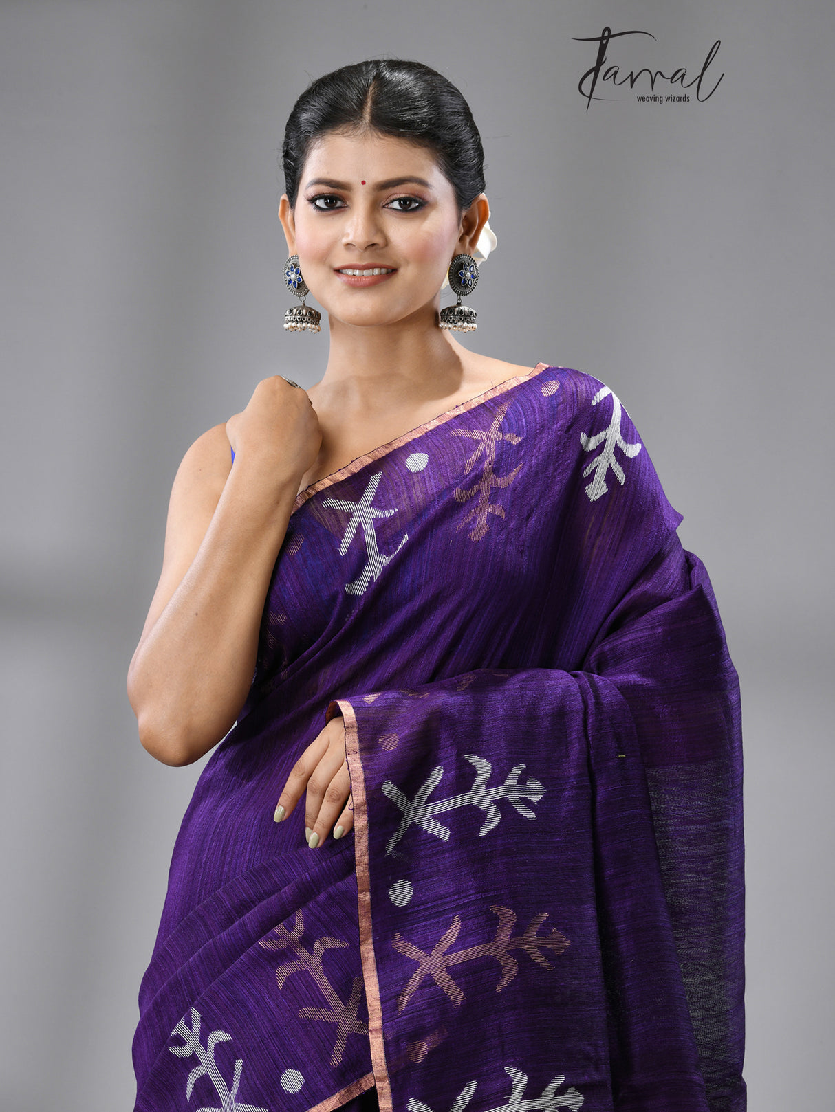 Purple colour traditional handwoven matka silk handwoven jamdani saree