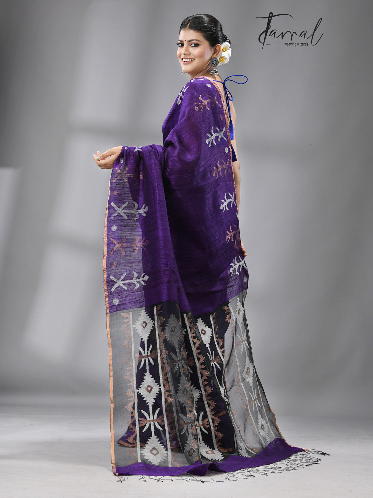 Purple colour traditional handwoven matka silk handwoven jamdani saree