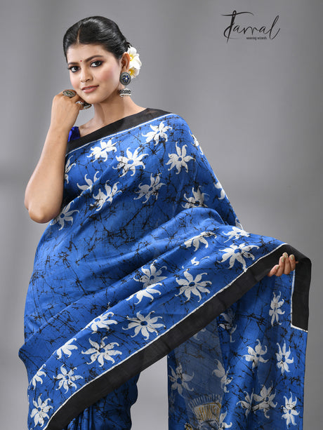Blue serenity batik silk saree