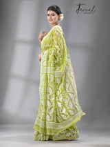 Moss green with white handloom soft dhakai jamdani saree - Tamal Boutique