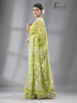 Moss green with white handloom soft dhakai jamdani saree - Tamal Boutique