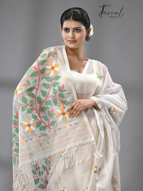 Periwinkle grace muslin silk handwoven jamdani saree