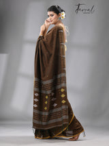 Brown with yellow border cotton handwoven jamdani saree