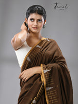 Brown with yellow border cotton handwoven jamdani saree