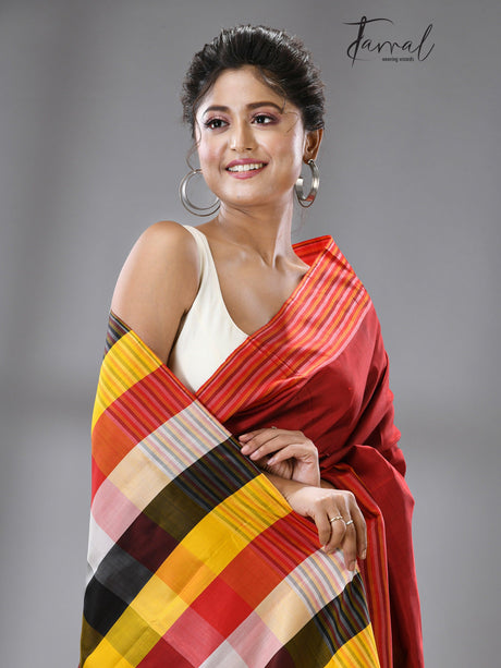 Ruby Prism katan silk handloom saree - Tamal Boutique