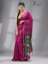 Rani with black colour traditional handwoven matka silk handwoven jamdani saree