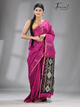 Rani with black colour traditional handwoven matka silk handwoven jamdani saree