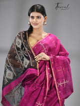 Rani with black colour traditional handwoven matka silk handwoven jamdani saree