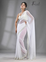 White stone chiffon zardosi work saree