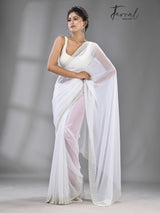 White stone chiffon zardosi work saree