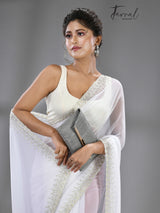 White stone chiffon zardosi work saree