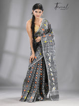 Ash with multi colour soft handloom dhakai jamdani saree