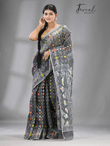 Ash with multi colour soft handloom dhakai jamdani saree