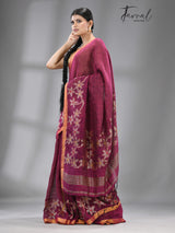 Magenta colour checks with zari border linen handloom jamdani saree