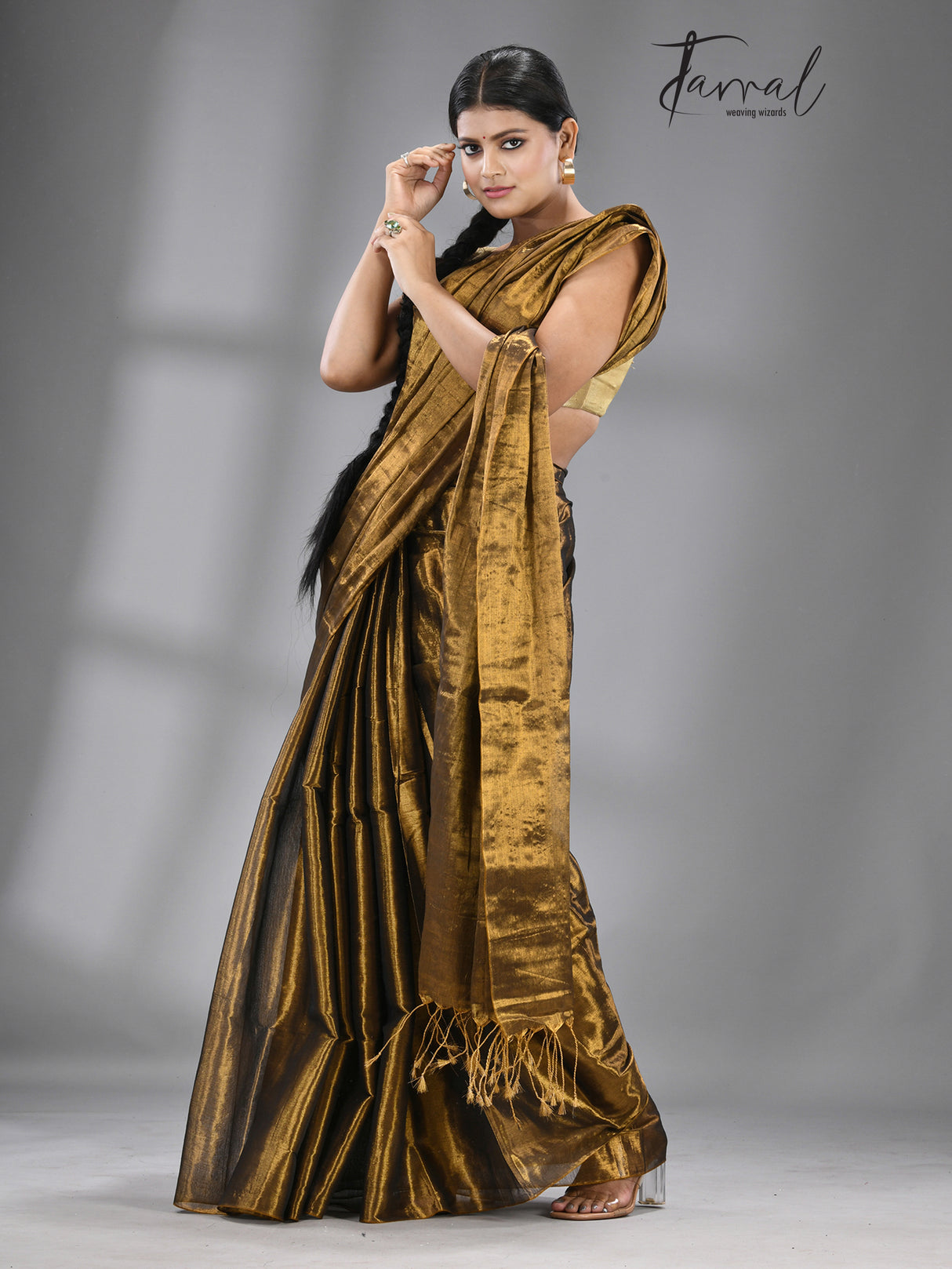 Golden Colour Tissue Handloom Saree