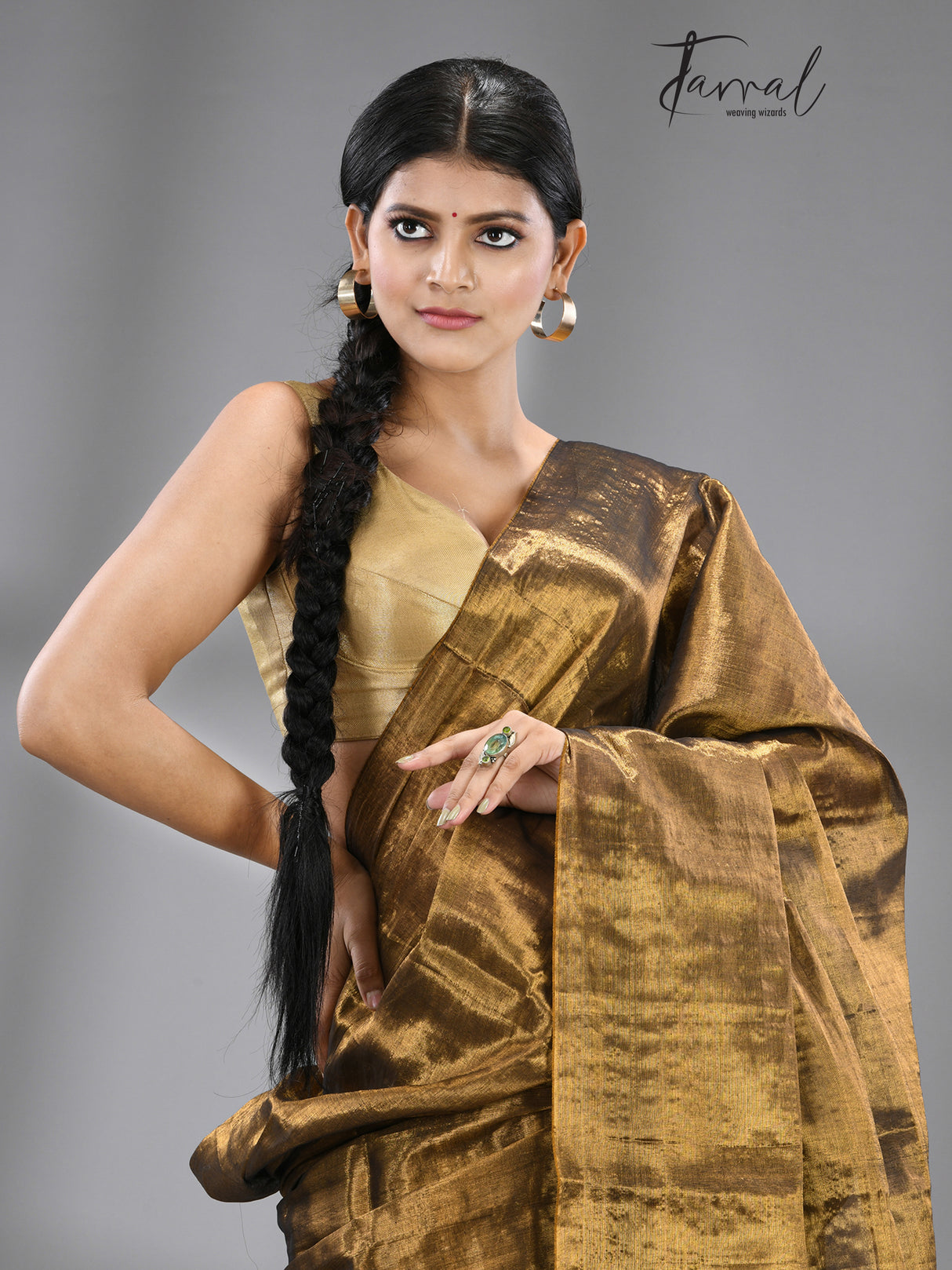 Golden Colour Tissue Handloom Saree