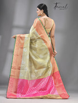 Golden with Red border banarasi tissue silk saree