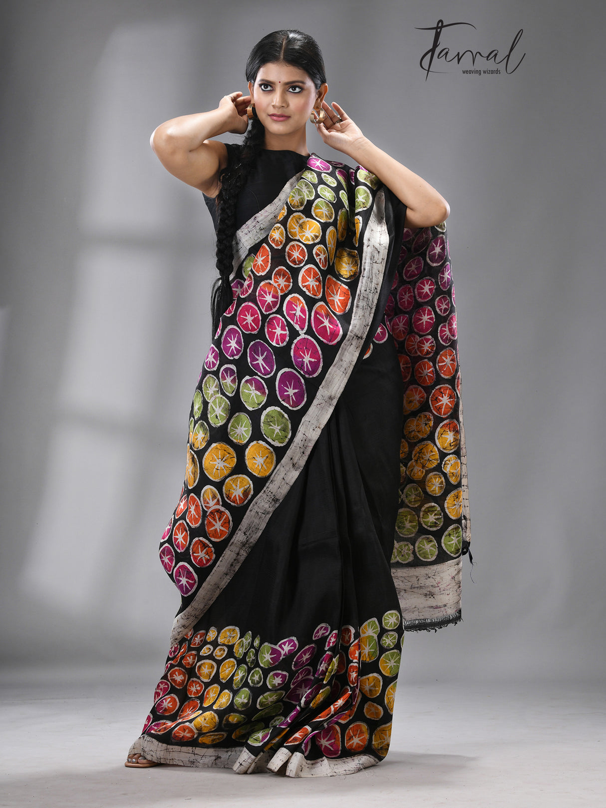 Midnight Lily Symphony Batik Silk Saree