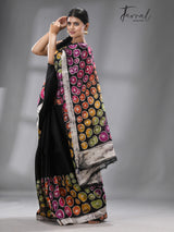 Midnight Lily Symphony Batik Silk Saree - Tamal Boutique