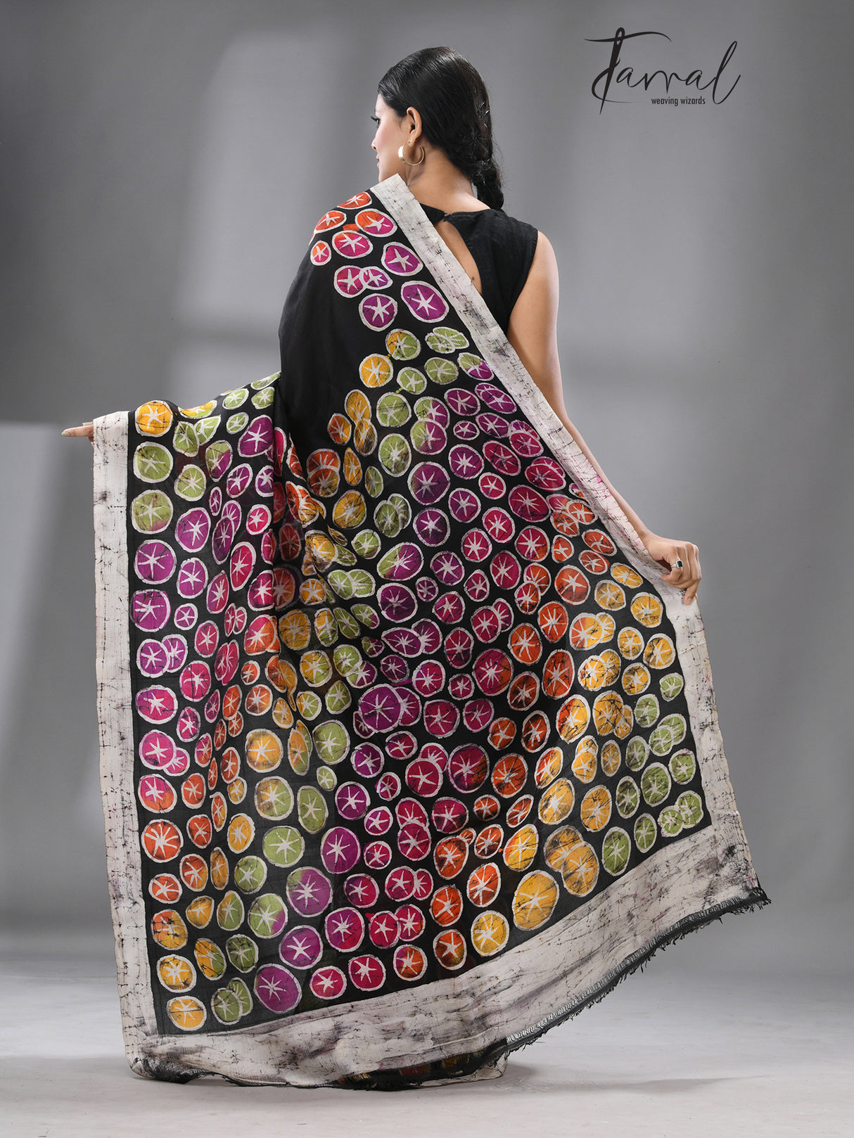 Midnight Lily Symphony Batik Silk Saree