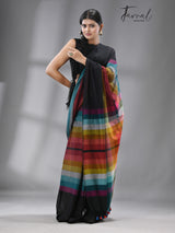 Black with rainbow mul cotton handloom saree - Tamal Boutique