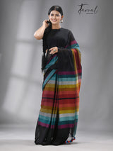 Black with rainbow mul cotton handloom saree - Tamal Boutique