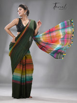 Green With Rainbow Combination Mul Cotton Handloom Saree