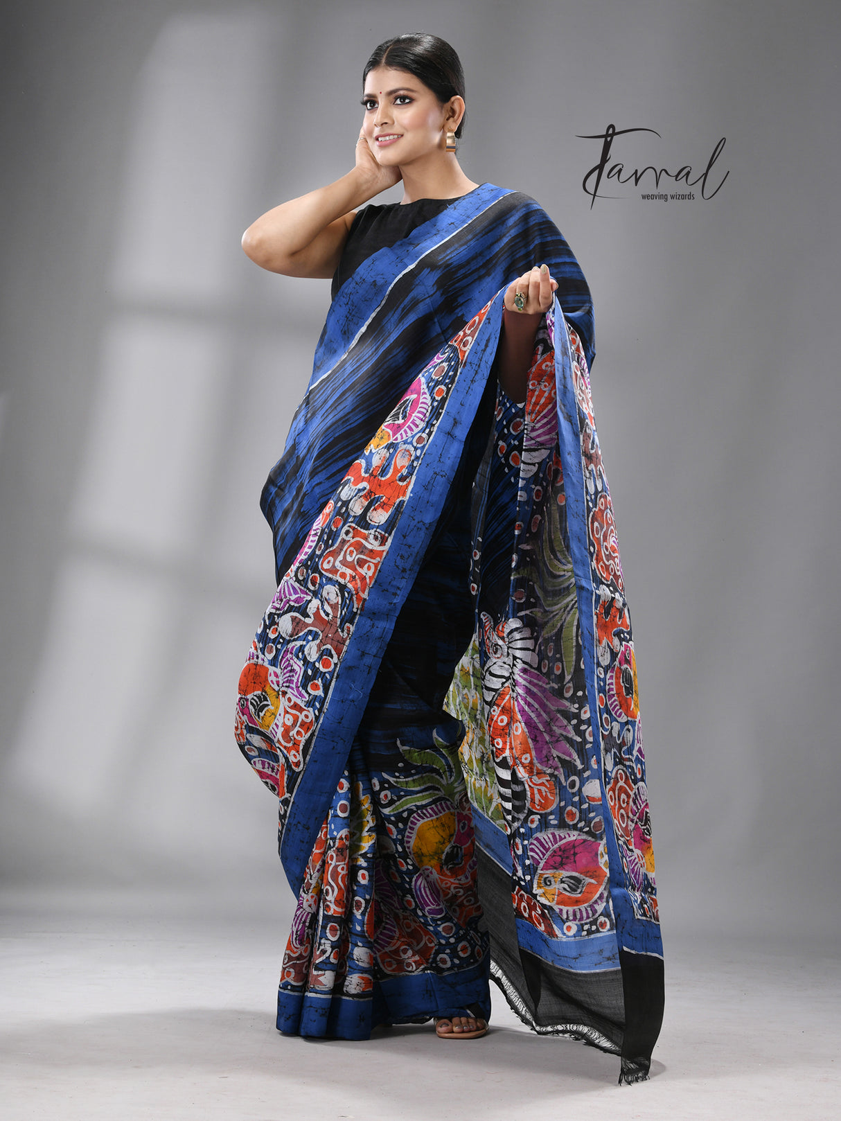 Aquatic Fantasy Batik Silk Saree - Tamal Boutique