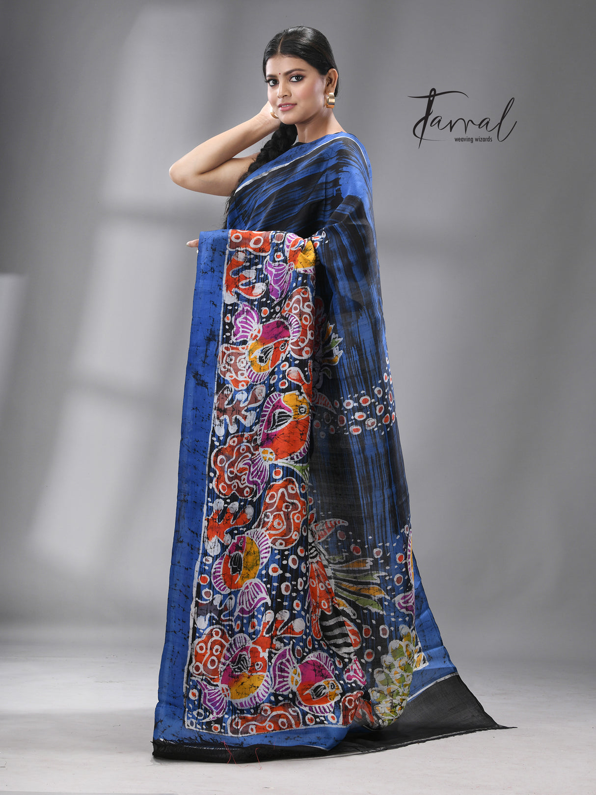 Aquatic Fantasy Batik Silk Saree - Tamal Boutique