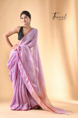 Lavender dhala zari linen handloom saree