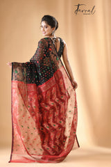 Black with multi colour & copper zari border soft dhakai handloom jamdani saree