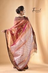 Golden with rani and black border tissue handloom Banarasi saree
