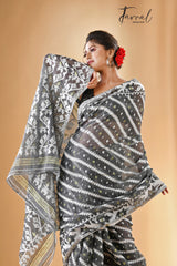 Smoke grey handloom soft dhakai jamdani saree