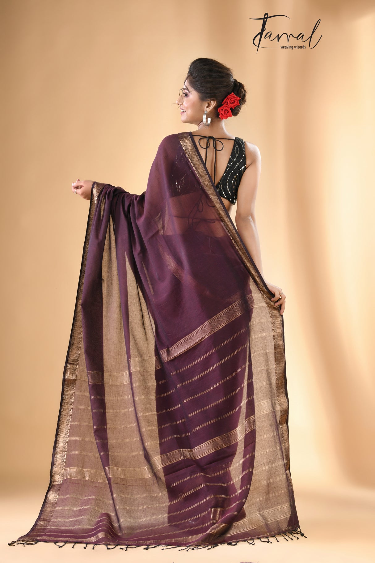 Chocolate brown mangalgiri cotton handloom saree