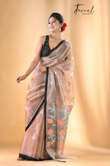 Beige colour With Black Border Muslin Silk Handwoven Jamdani Saree