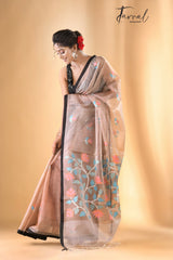 Beige colour With Black Border Muslin Silk Handwoven Jamdani Saree