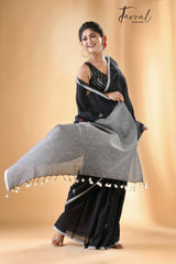 Black cotton jolphoring handwoven jamdani saree