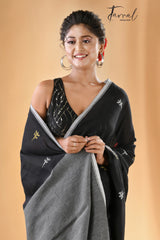 Black cotton jolphoring handwoven jamdani saree