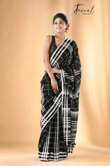 Black with white border checks bhujodi cotton handloom saree
