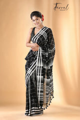 Black with white border checks bhujodi cotton handloom saree