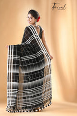 Black with white border checks bhujodi cotton handloom saree