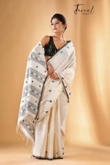 Offwhite with black border cotton handwoven jamdani saree