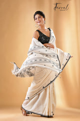 Offwhite with black border cotton handwoven jamdani saree