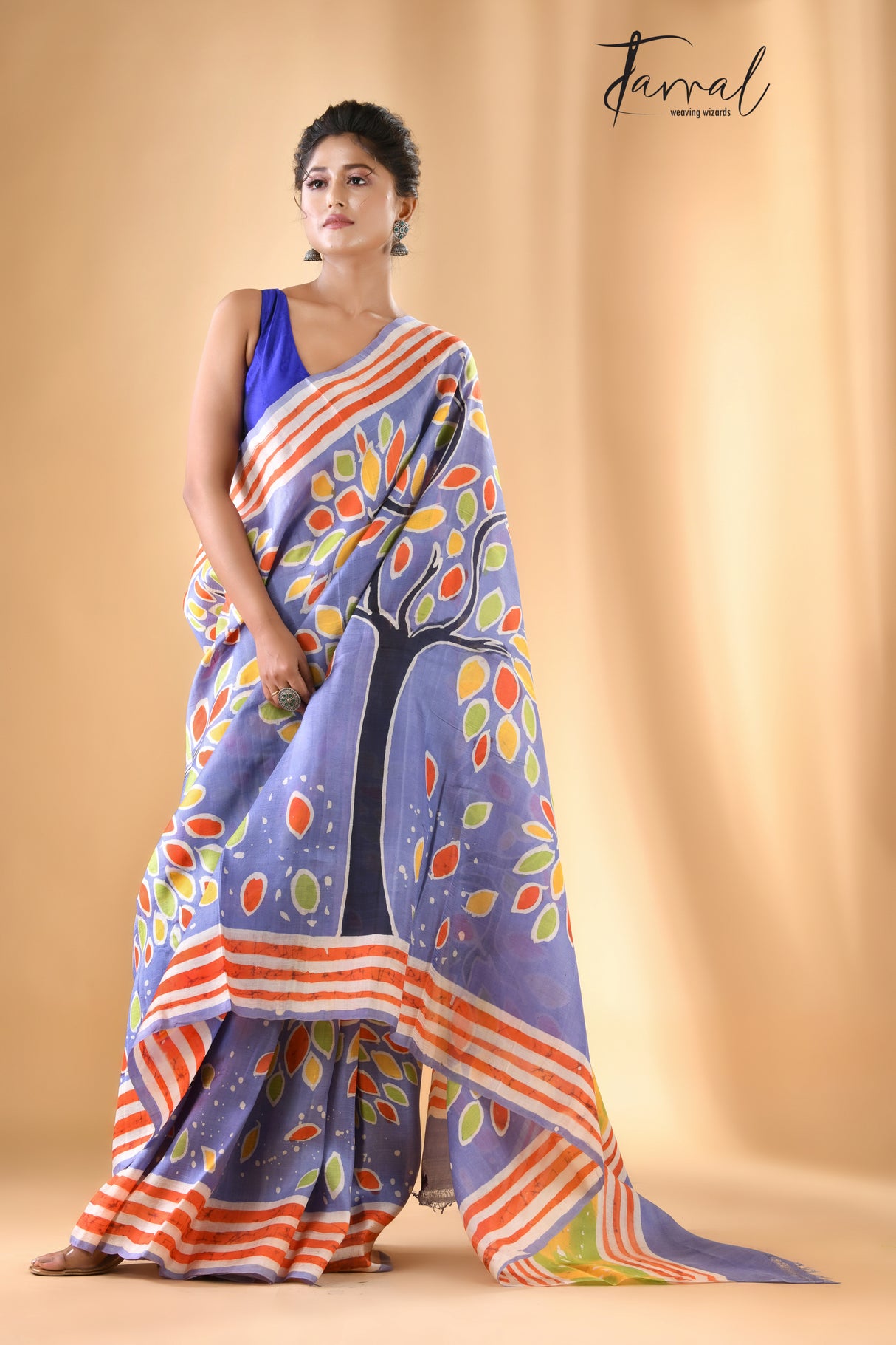 Pastel Treetops Batik silk saree