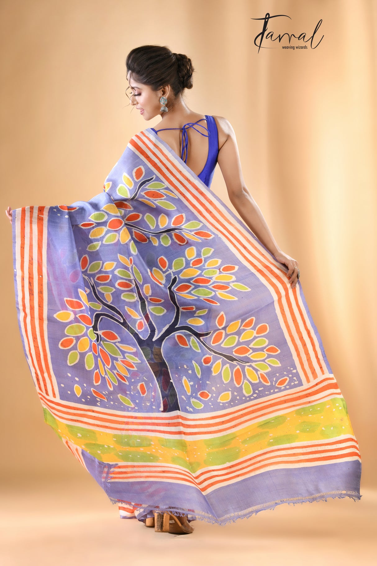 Pastel Treetops Batik silk saree - Tamal Boutique