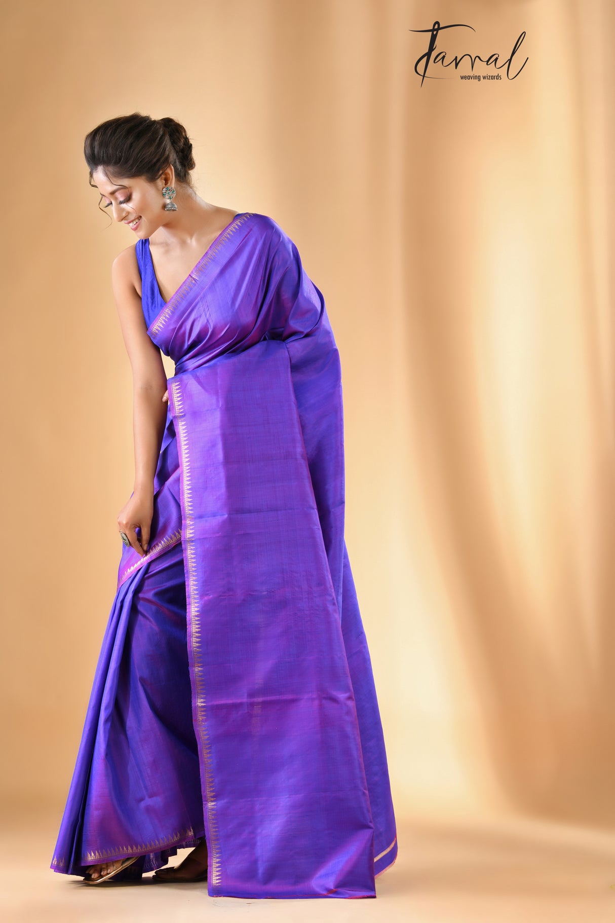 Purple zari splendor bishnupuri katan silk saree - Tamal Boutique