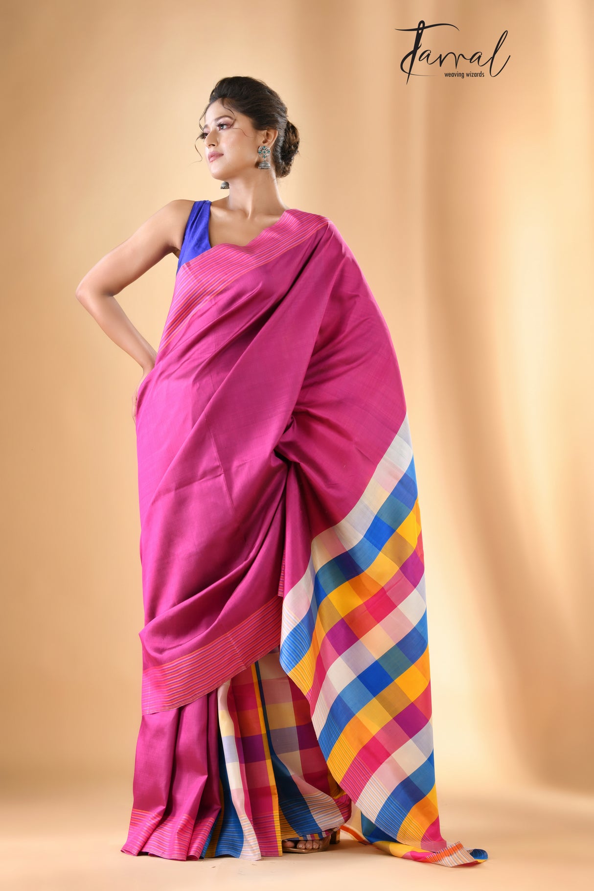 Azure Pink Bishnupuri Katan Silk Saree