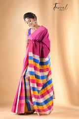 Azure Pink Bishnupuri Katan Silk Saree - Tamal Boutique