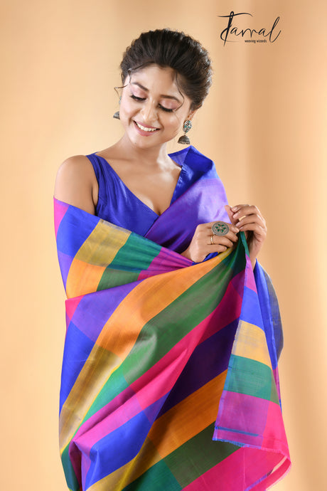Blue With Multicolor Katan Silk Handloom Saree